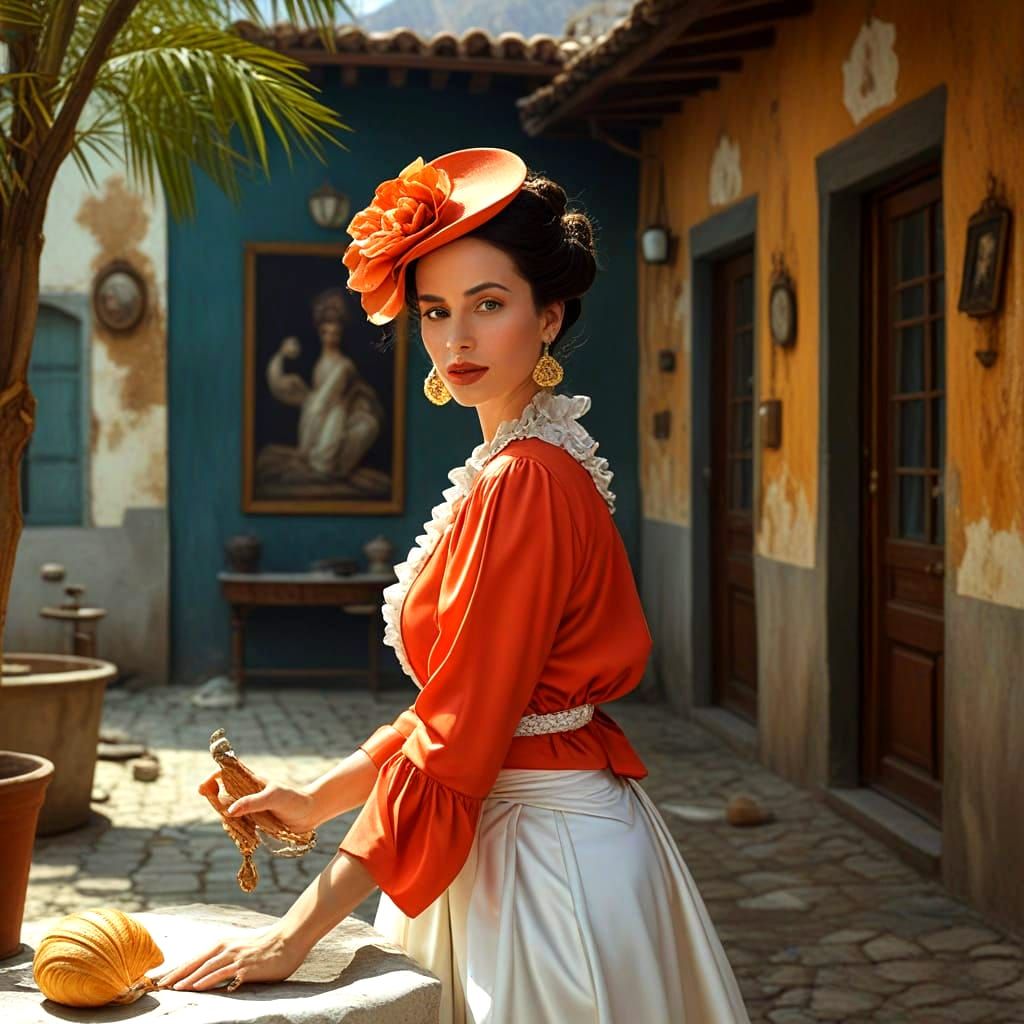 Surrealistic Portrait of a Happy Lady in Exotic Attire