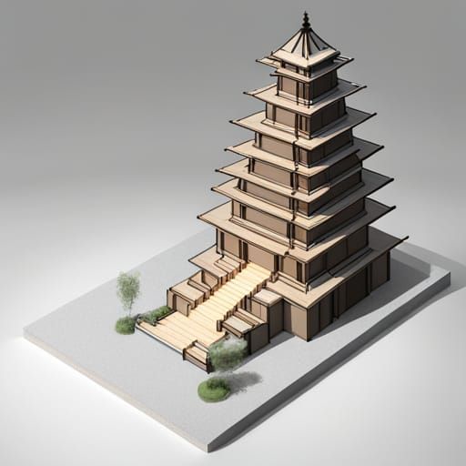 Deconstructed axonometric buddhist shrine