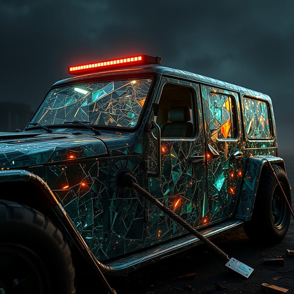 Dystopian Vehicle Crafted from Fractured Glass