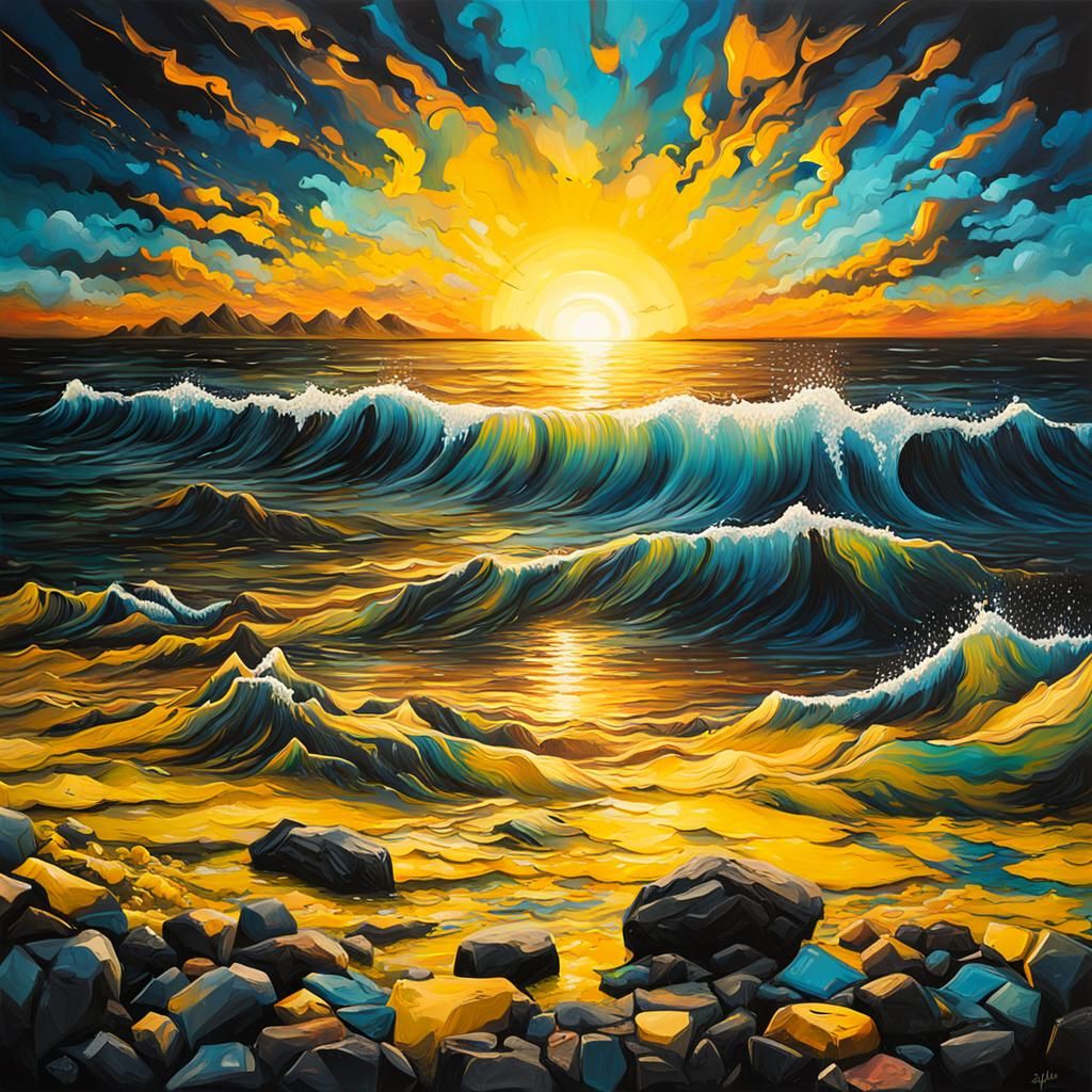 Yellow sunset over the ocean