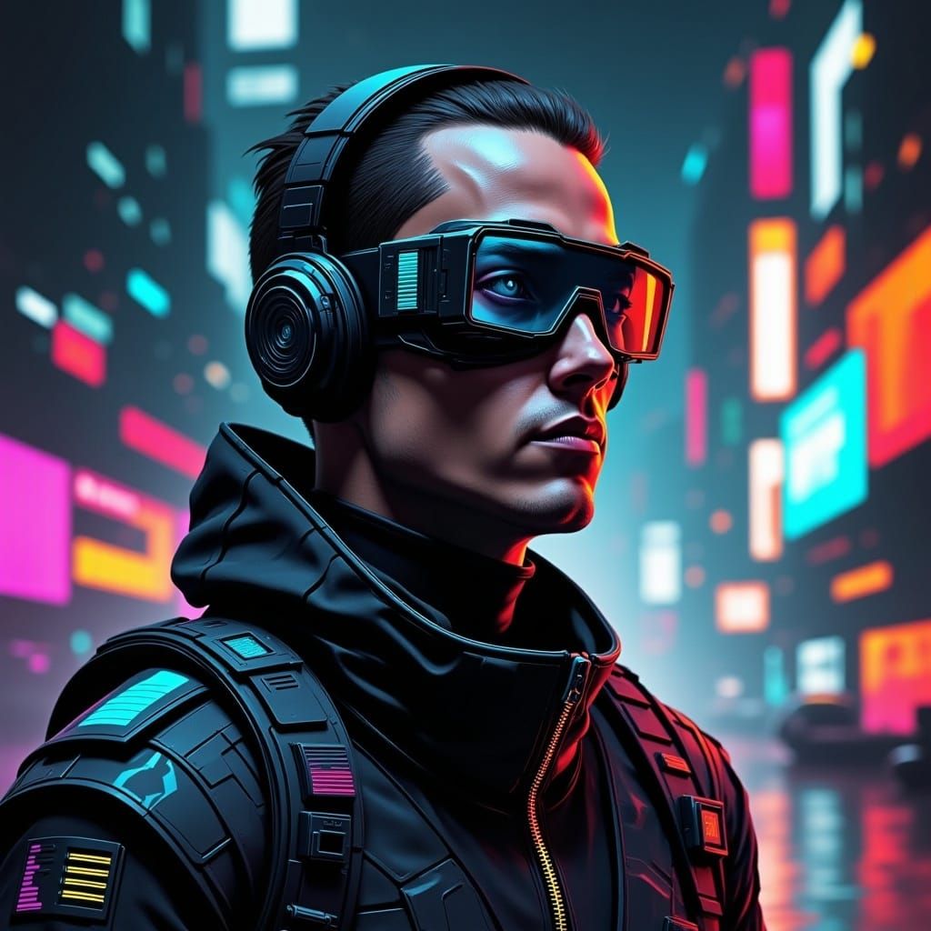 <lora:Glitchcore Flux:1.0> A scholar wearing techno glasses