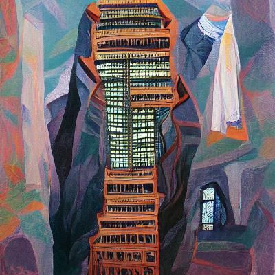 "monastic skyscraper" gouache