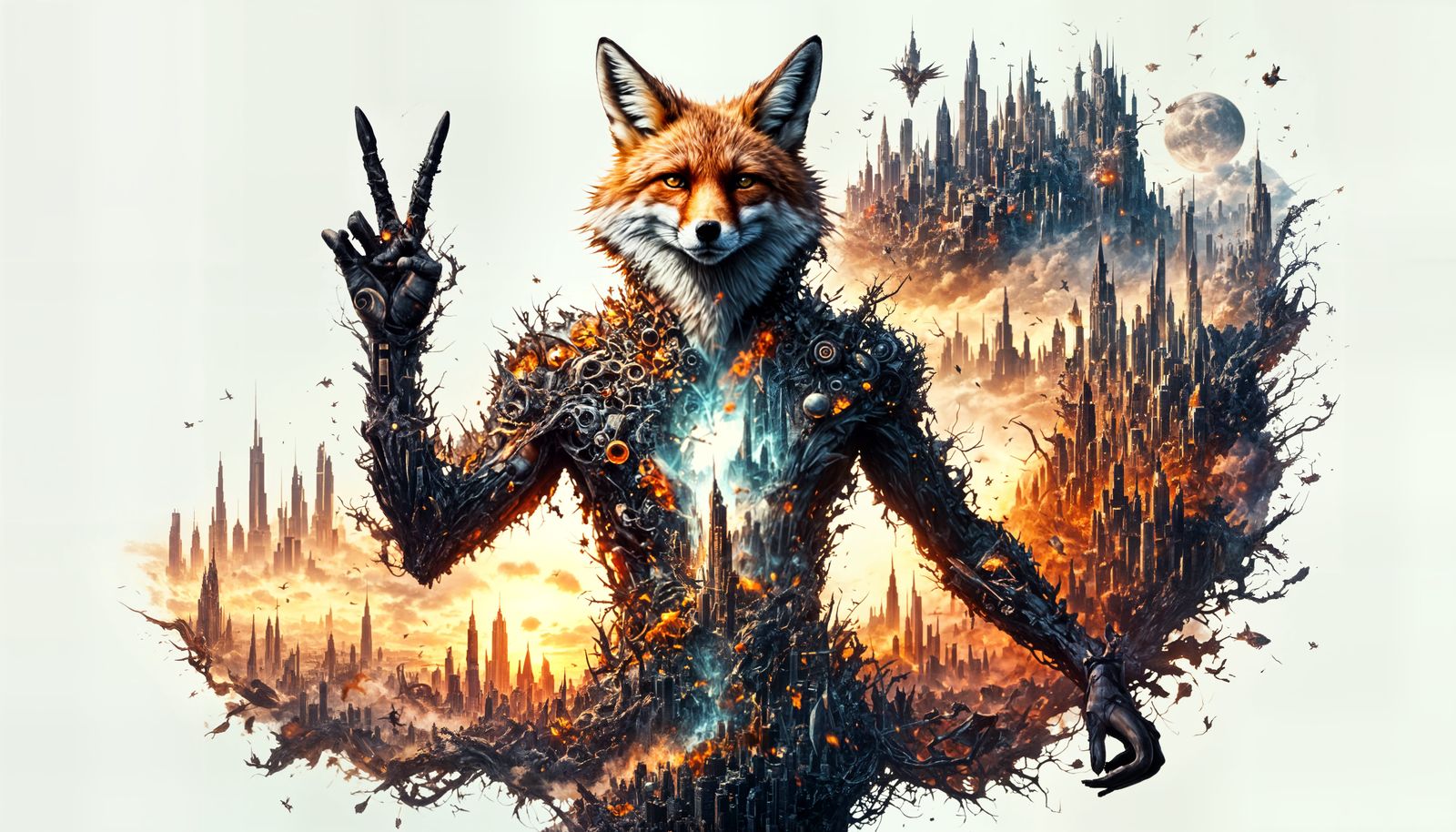 Demonic Fractal Fox Humanoid in Hyperdetailed CGI