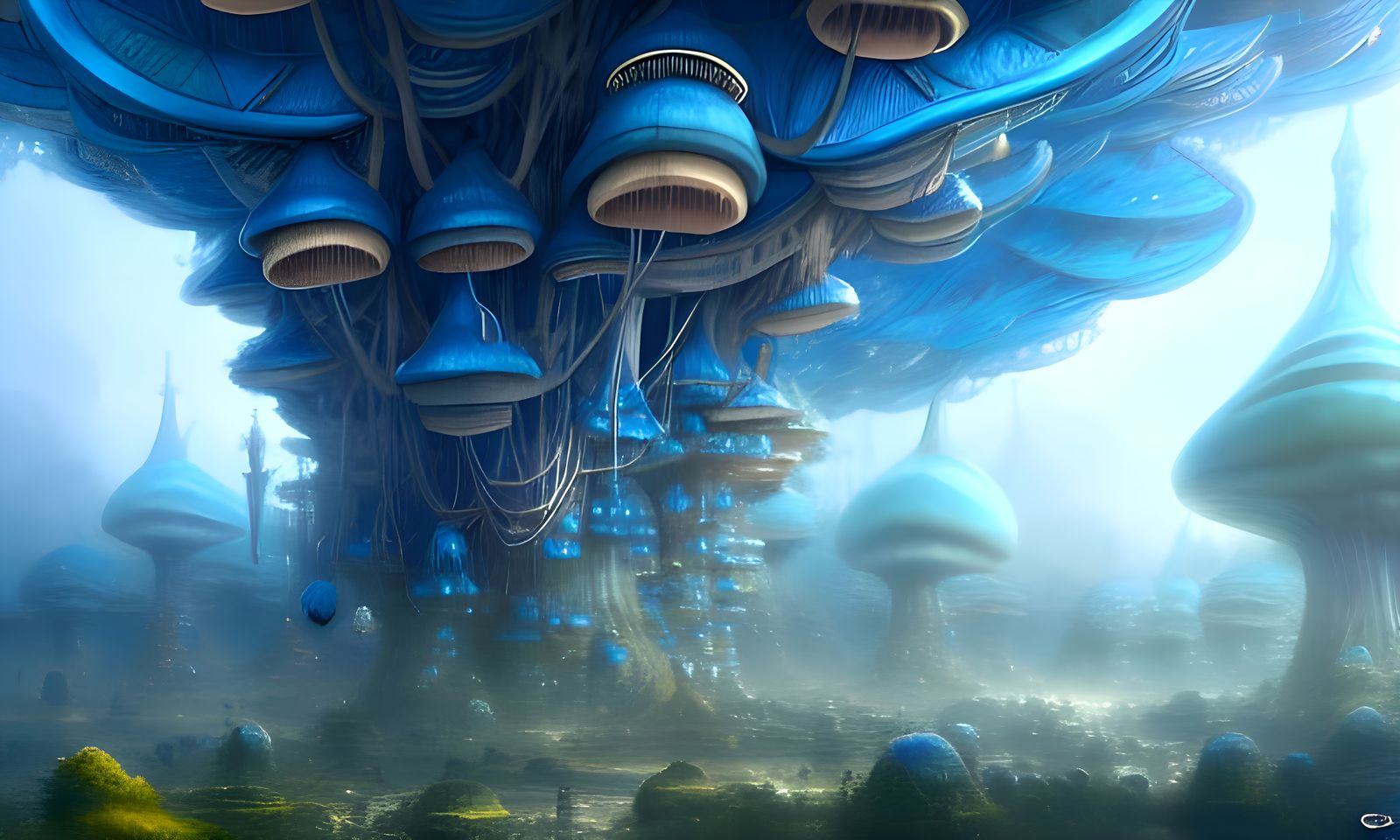 Blue Toadstool Metropolis in Fantasy Jungle