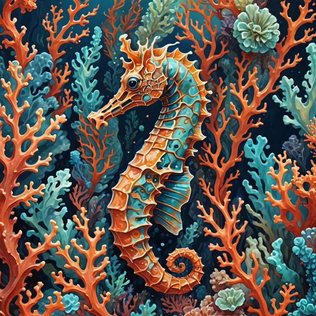 Seahorses' Coral Camouflage  by @Cotton Candy Art