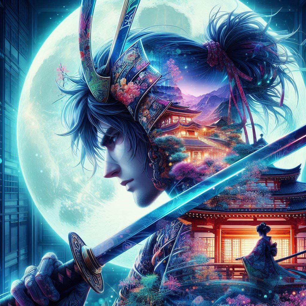 samurai with sword. geisha