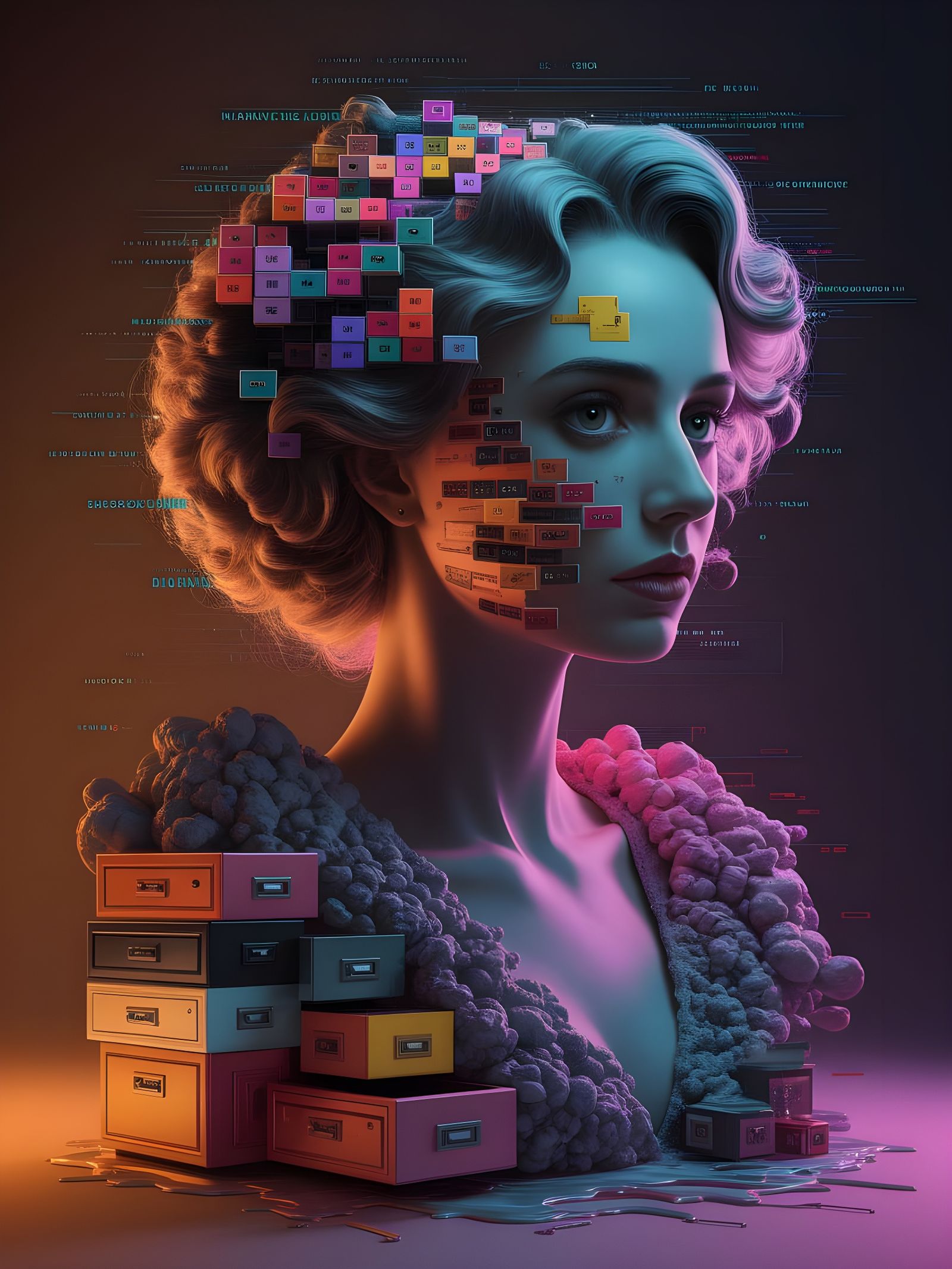 Surreal Woman Portrait in a Vibrant Matrix