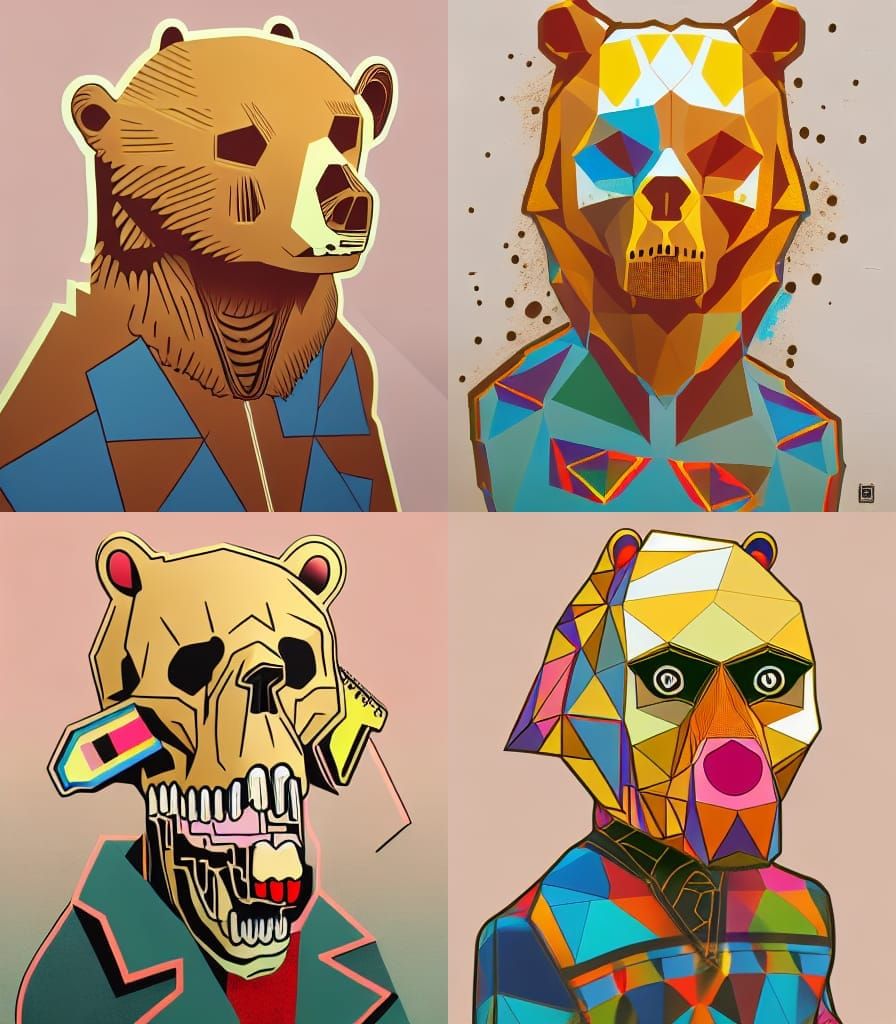 bear with skull, Screen print, pop art, splash screen art, t...