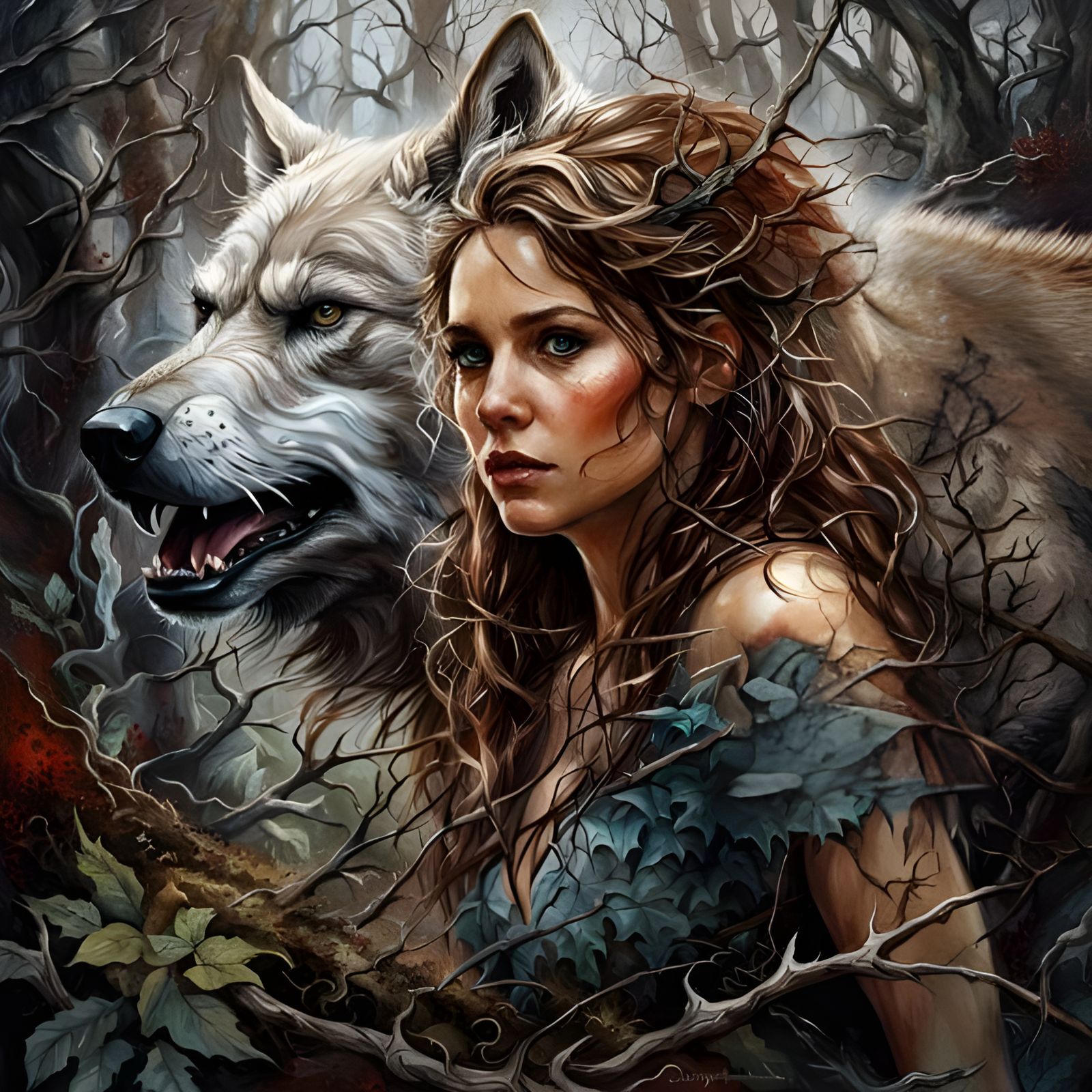 Woman and a Wolf  by @Artist For Fun