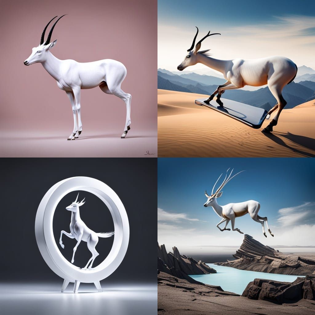 beautiful elegant graceful white springbok splashing out of 3d billboard frame, highly detailed, unreal engine 5, substance 3d painter, by L...