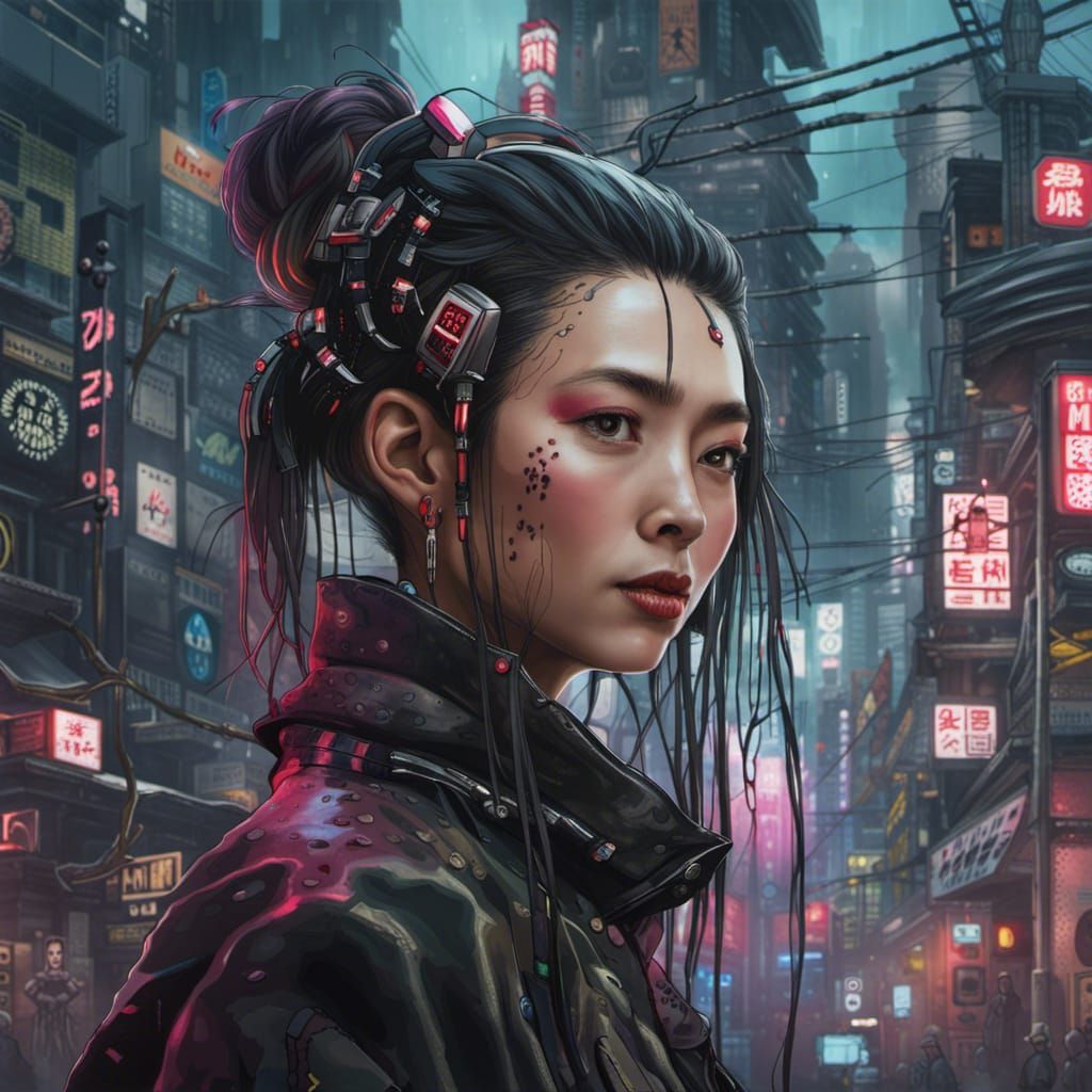 Cyberpunk Japanese lady - AI Generated Artwork - NightCafe Creator