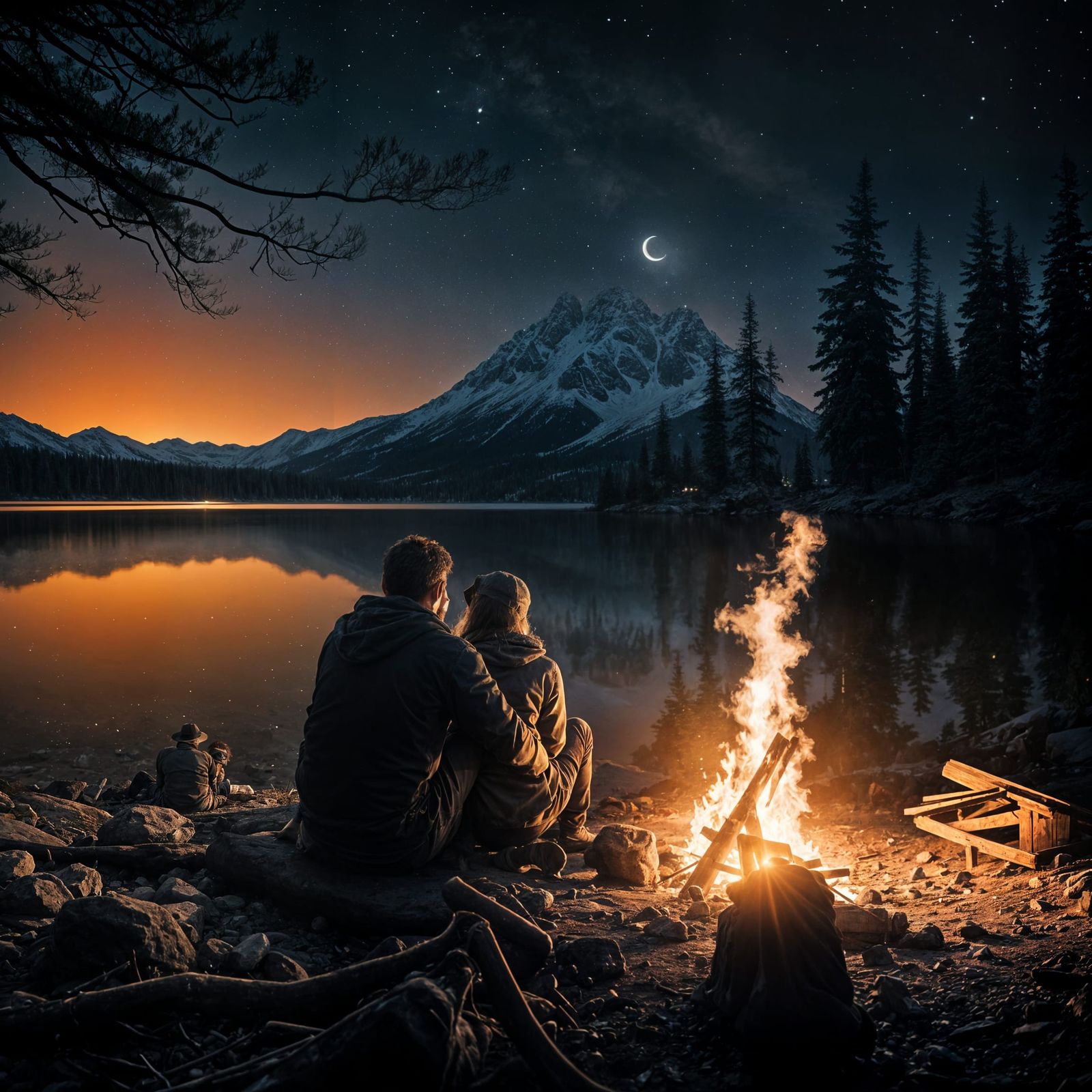 Campfire Under the Stars: Cinematic Night Scene