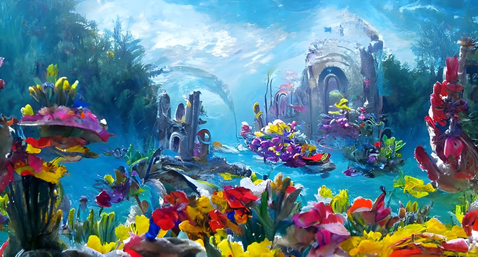 Underwater ruin with painted