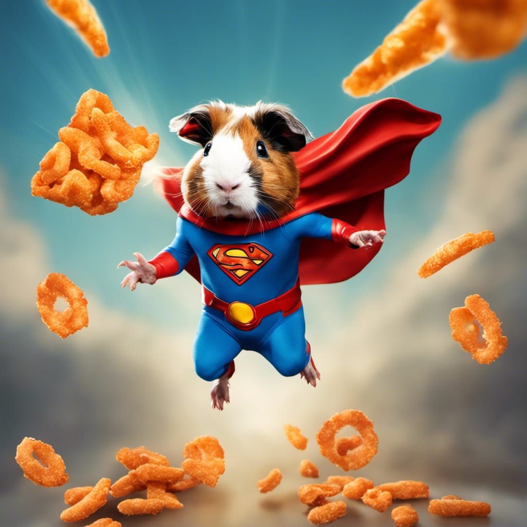 superhero Guinea pig's love Cheetos  by @CatFly
