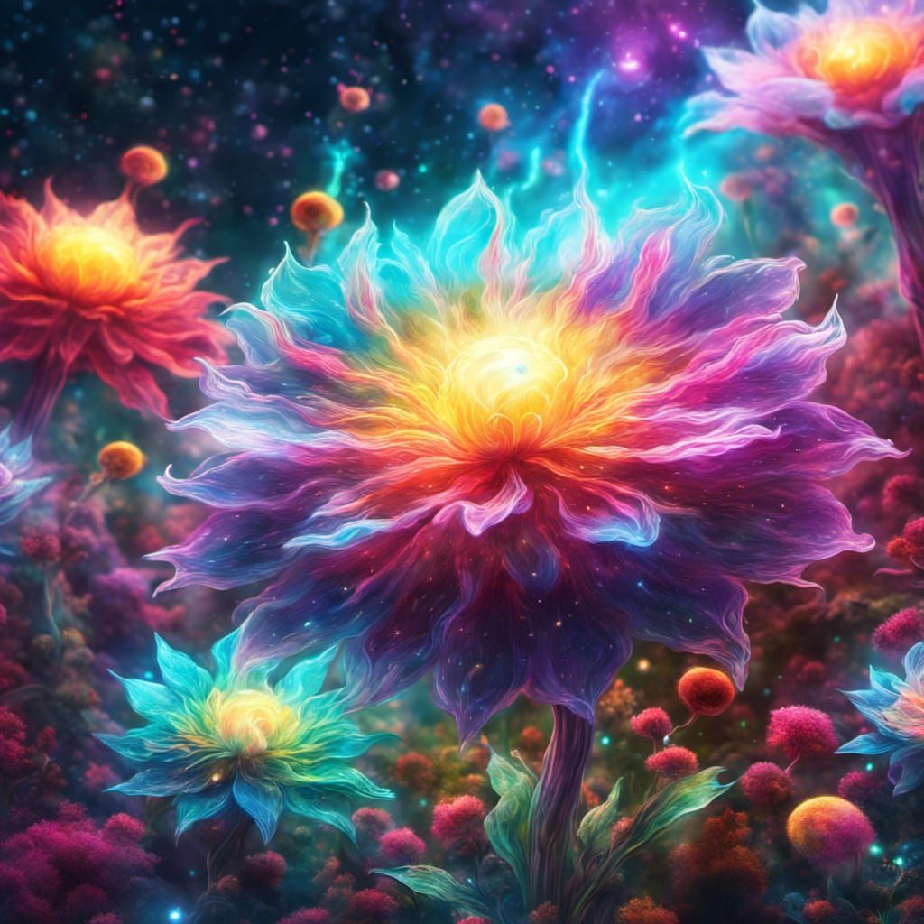 Neon Secret flower garden acrylic nebula galaxy, high contrast, colorful polychromatic, ultra detailed, ... false