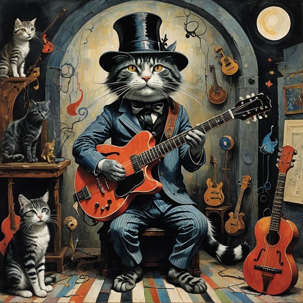  COOL CAT playing electric jazz guitar 