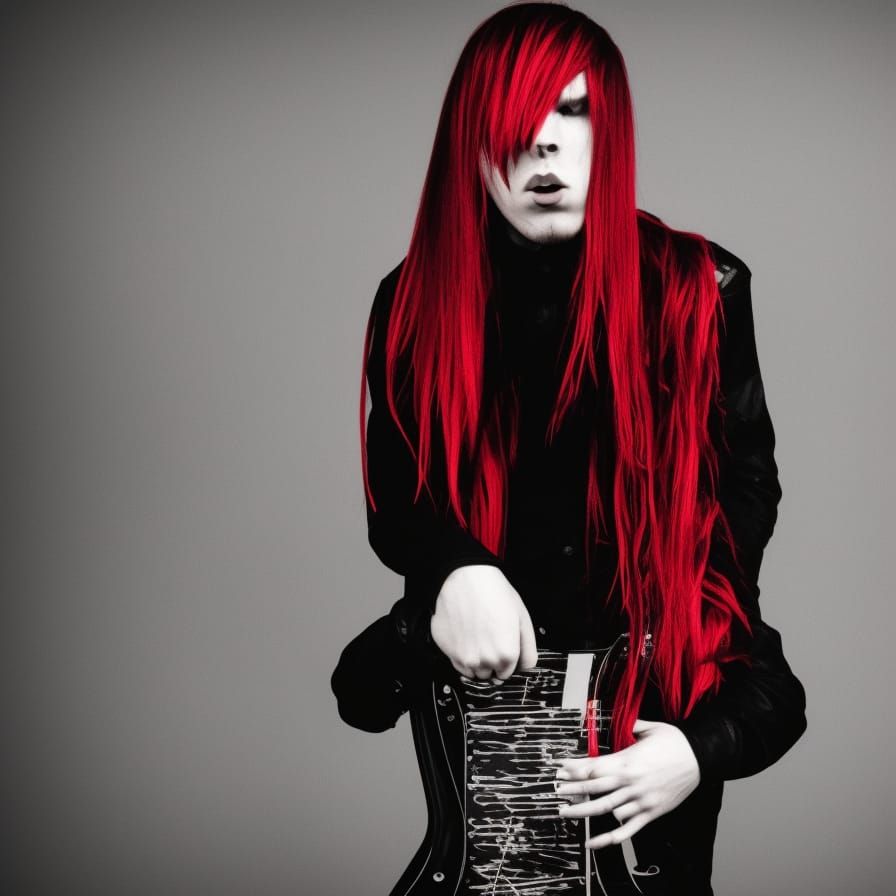 Red and black emo musician