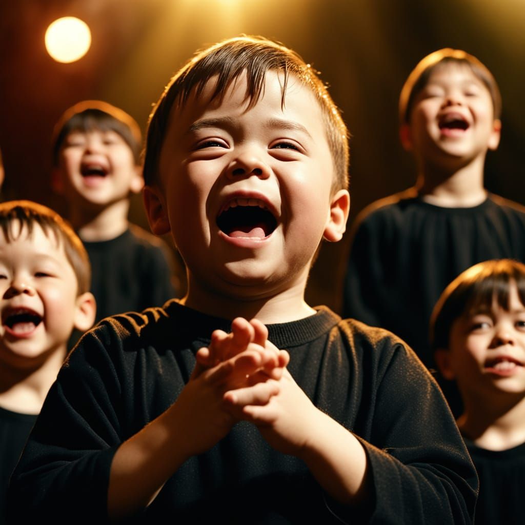 Boy with Down Syndrome Sings Joyfully On Stage