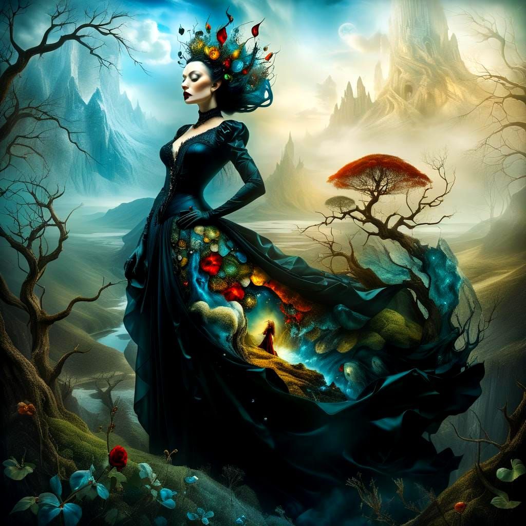 Surreal Photorealistic Lady in Vibrant Landscape