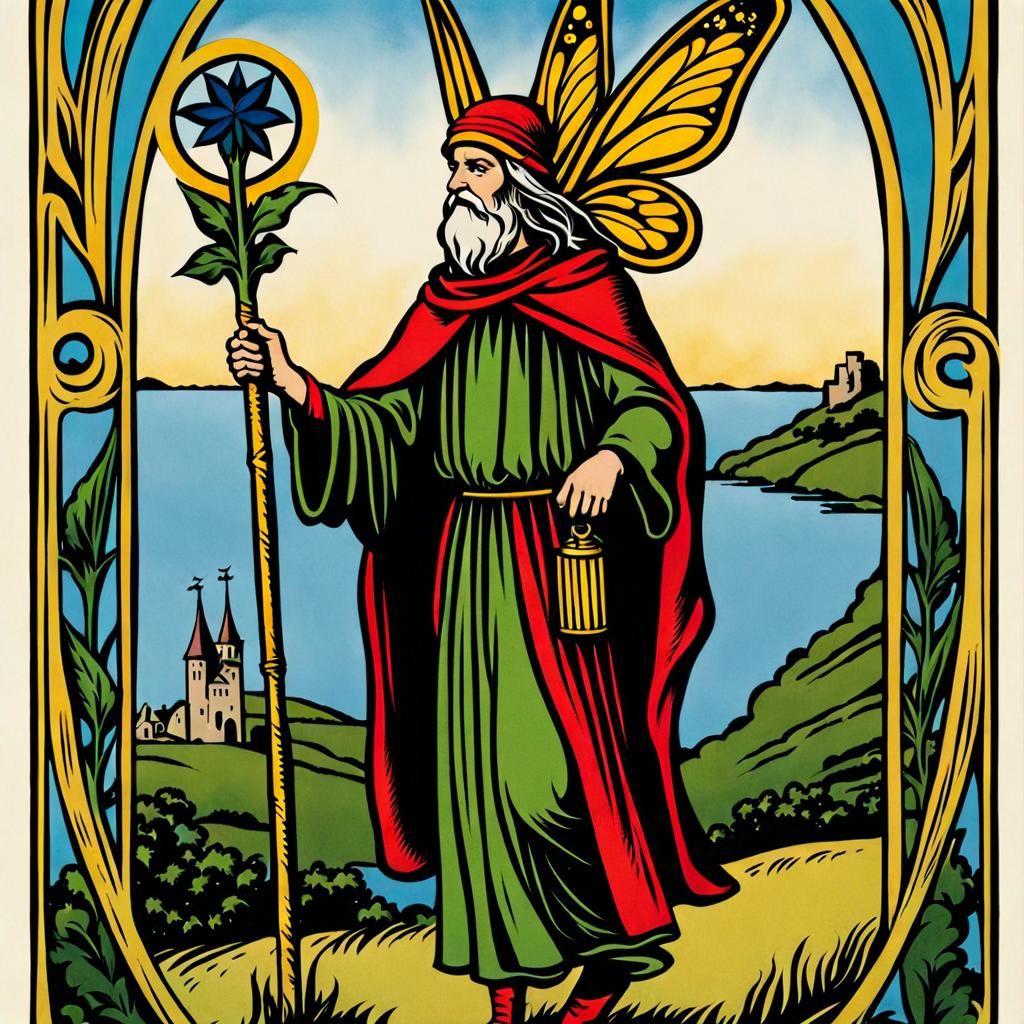 The Hermit Marseille tarot represented by a fairy. - AI Generated ...