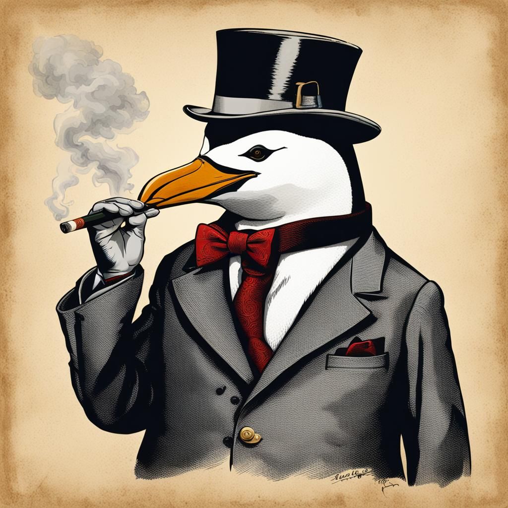 penguin smoking a cigar - AI Generated Artwork - NightCafe Creator