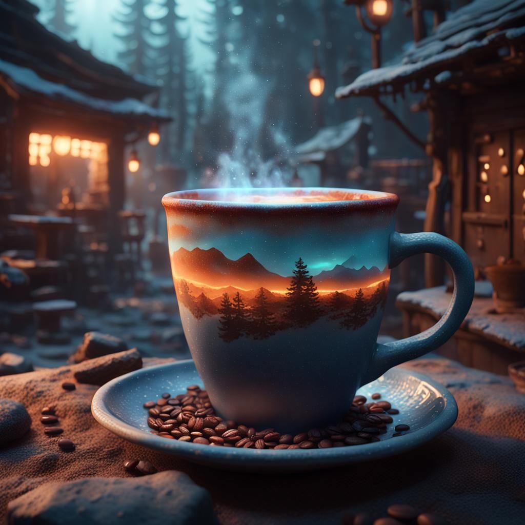 Earthenware Coffee Cup with Glowing Aura
