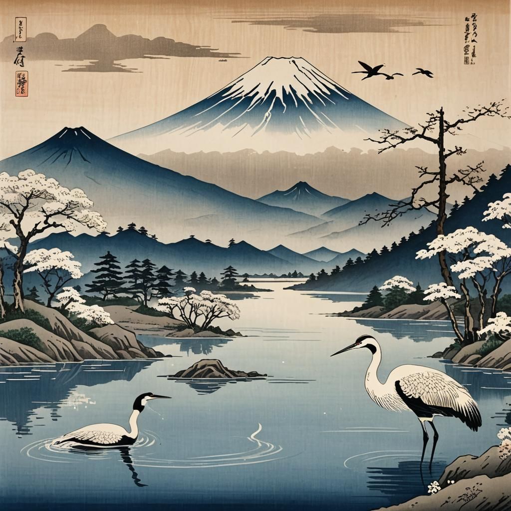 Wood block print of mount fuji  by @JMO