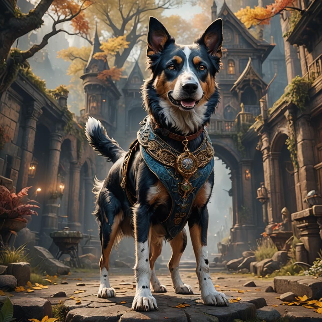 Dog Standing Upright in Detailed Fantasy Painting
