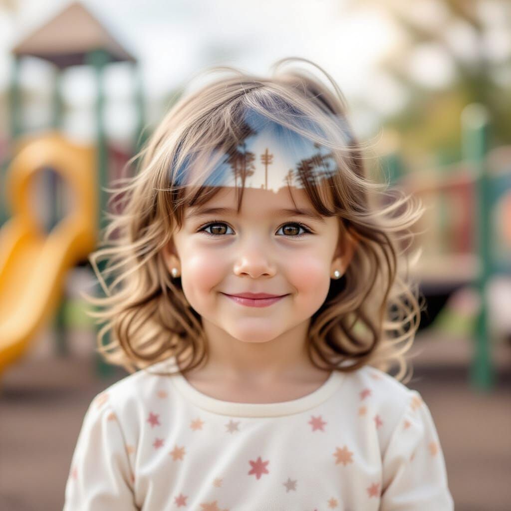Dreamy Child Portrait with Magical Playground Double Exposur...