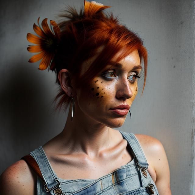 tiger lily young auburn hair freckled cross-eyed woman grung...