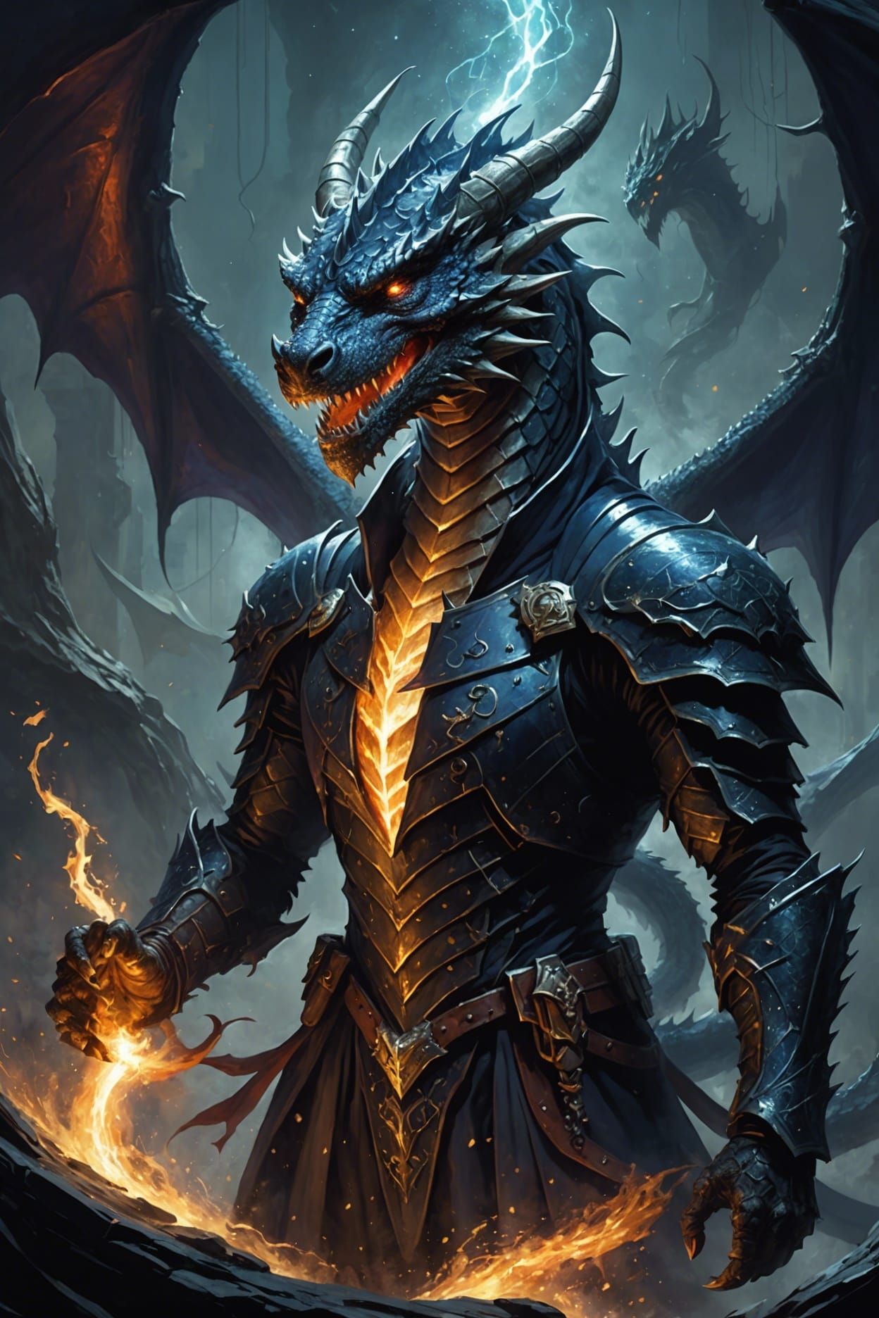 Dragon Captain Casting Magic in Dark Fantasy Style