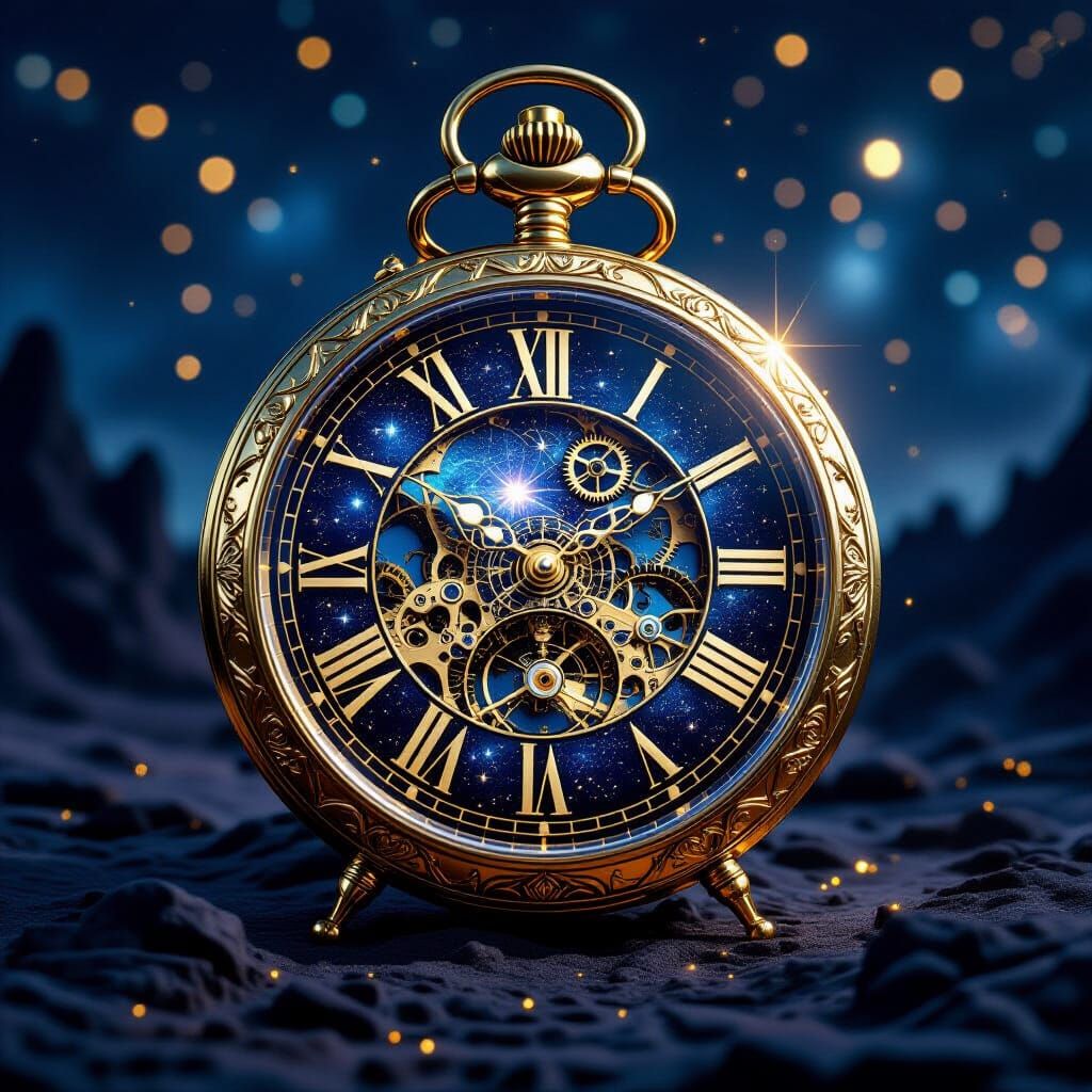 "A majestic, highly detailed, antique golden pocket watch, with an intricate design. The watch face is ...  by @Itzla