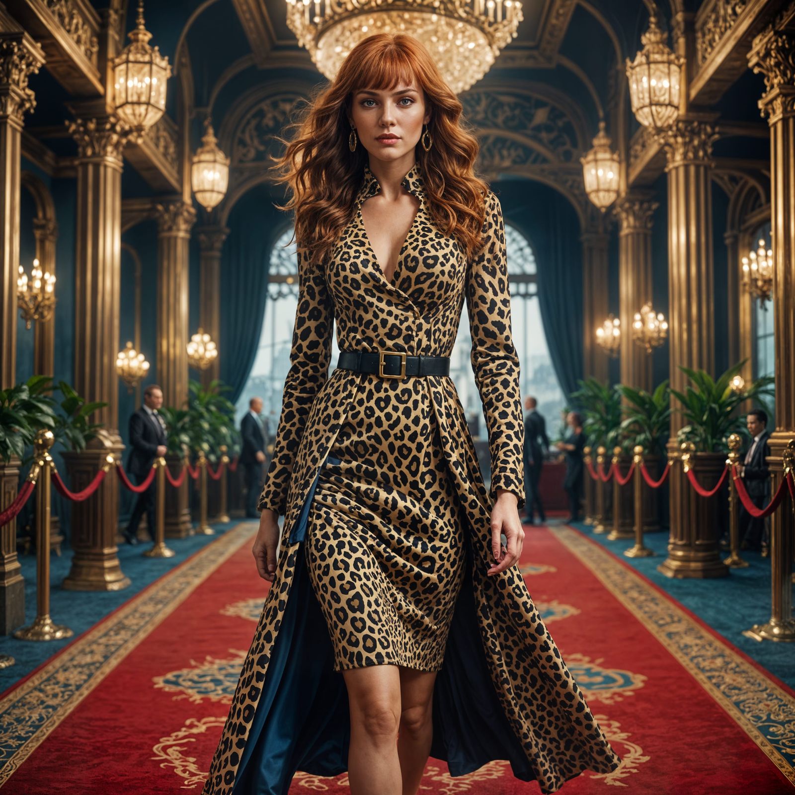 Confident Model in Leopard Dress on Red Carpet