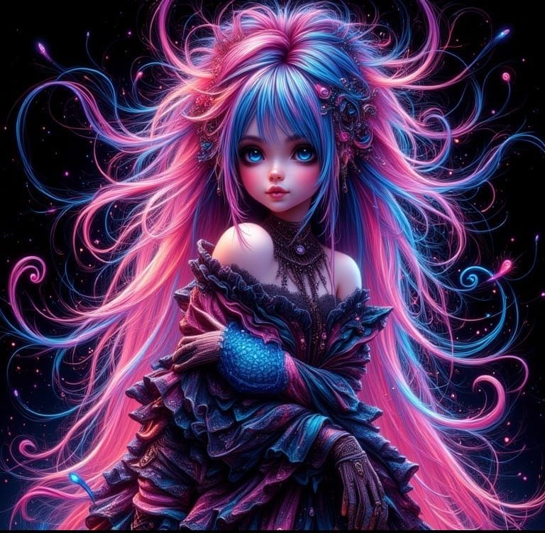 Emo-Punk Girl in McQueen Gown, Comic Art Style