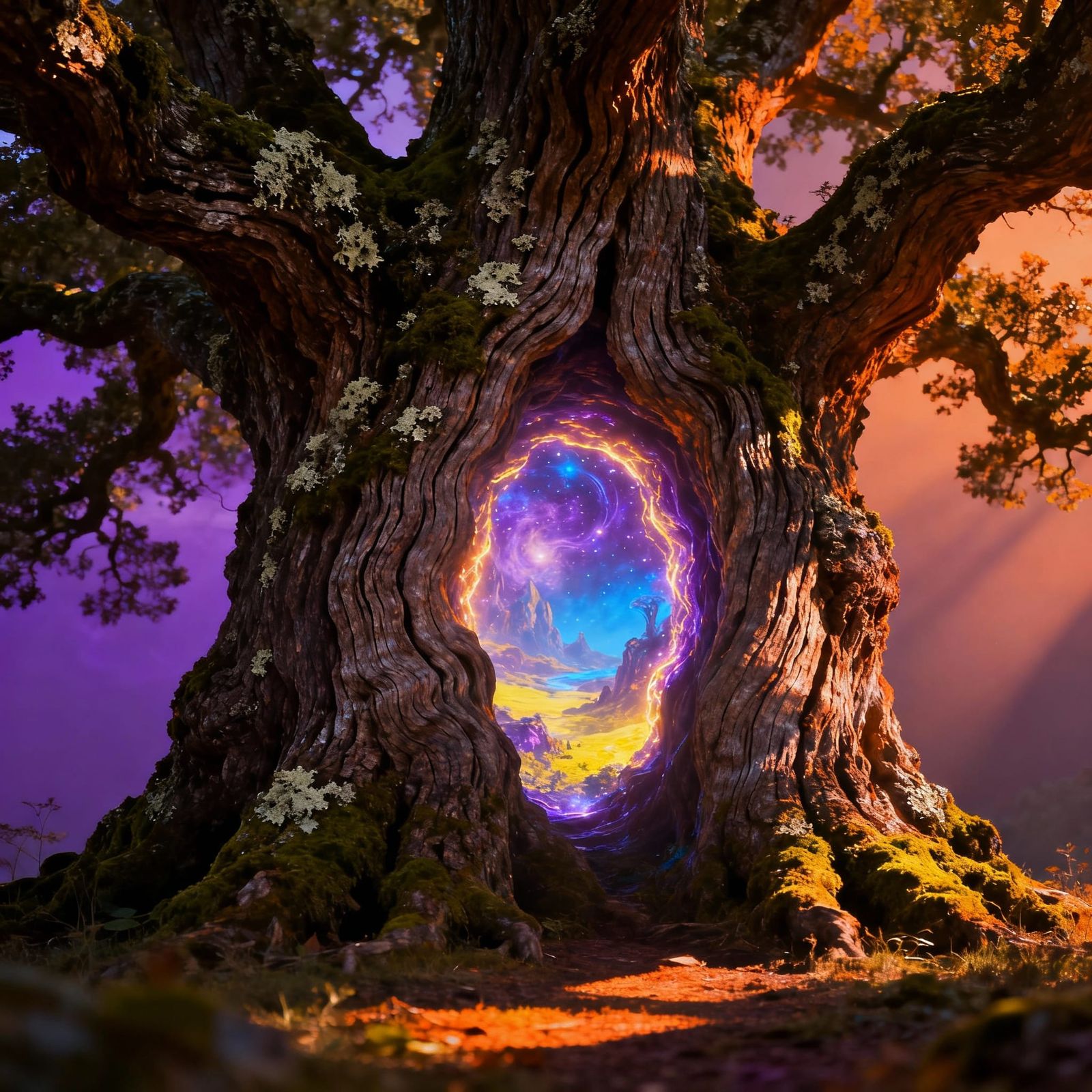 Ein Portal in eine andere Welt in einer Eiche. Hyperrealistischer ultradetaillierter style   by @FreakinClown