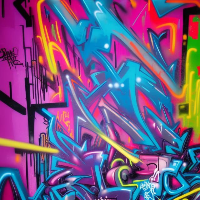neon city in the past graffiti art, splash art, street art, spray paint, oil gouache melting ...