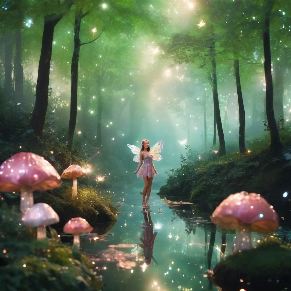 Cute Fairy with Butterfly Wings in Ethereal Lighting