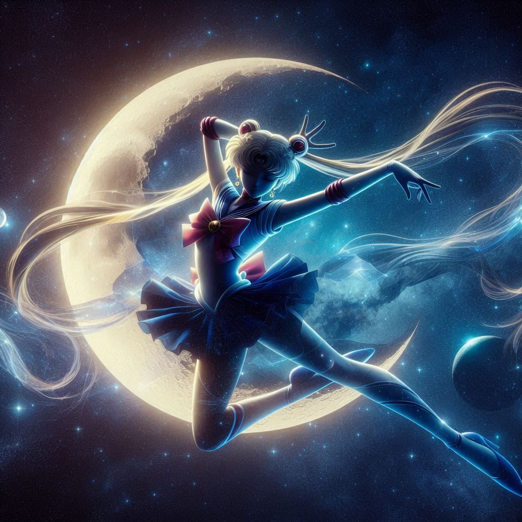 Double Exposure silhouetted Sailor Moon by DALL-E 3