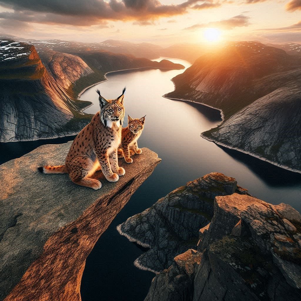 Eurasian lynx on Pulpit Rock in Norway