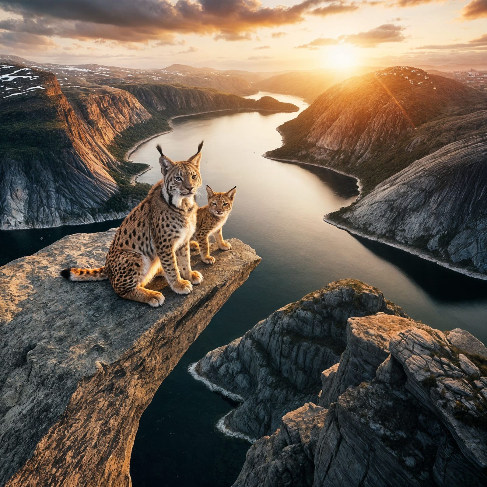Eurasian lynx on Pulpit Rock in Norway