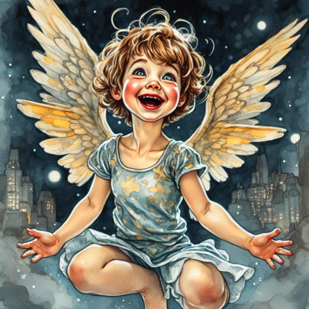 Watercolor Comic book styled <lora:Giggling Angels:1.0>