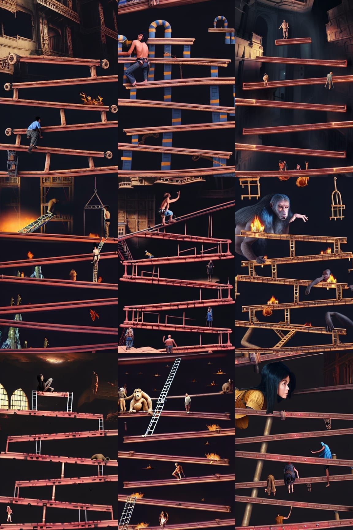 A Man Climbing a Ladder Labyrinth to Save a Princess from a ...