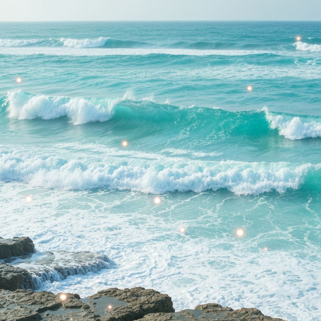 Turquoise Ocean Waves Crash in Digital Art Style