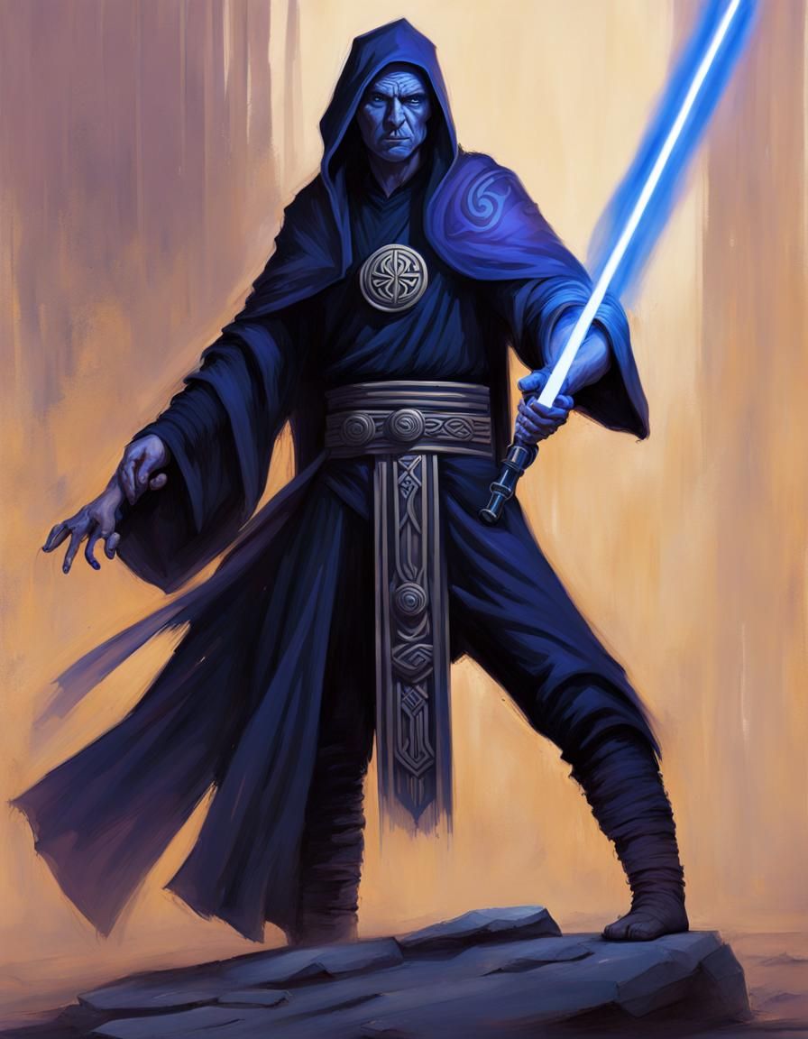 Celtic Tribe Jedi Guardian in black robes. Retrofuturism. St...