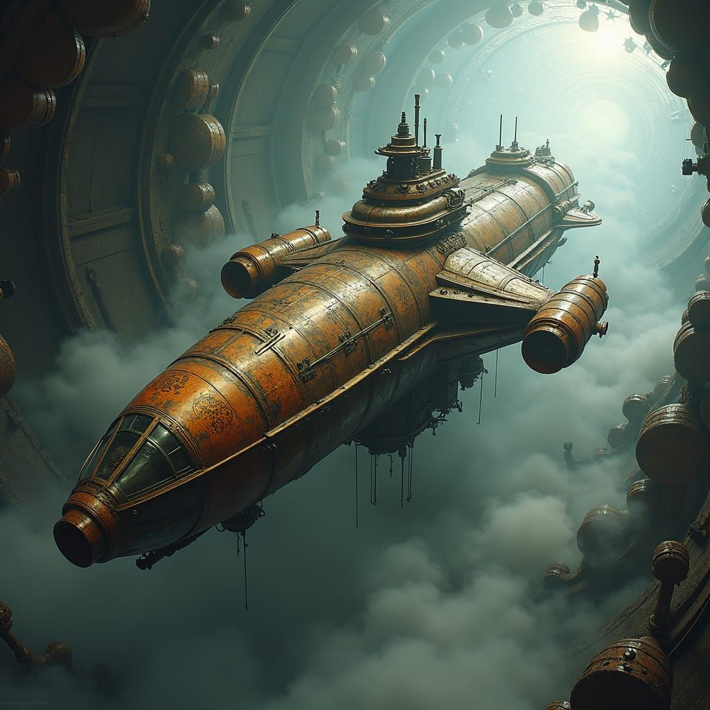 Starwars themed starship in steampunk surrealism 