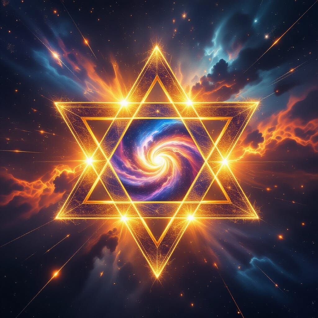 Glowing Star of David Double Exposure in Cosmic Light
