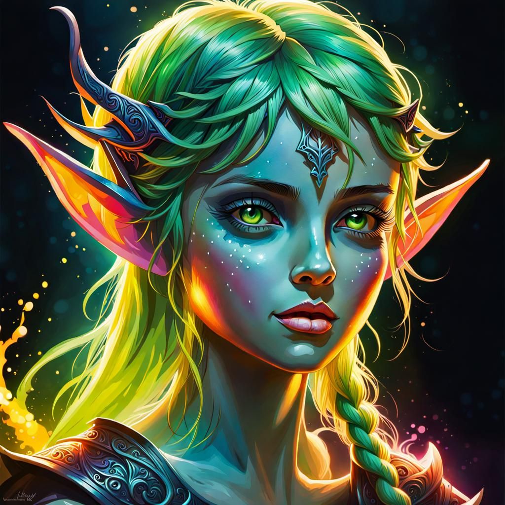 mystical little Wood elf in abyssal neon - AI Generated Artwork ...