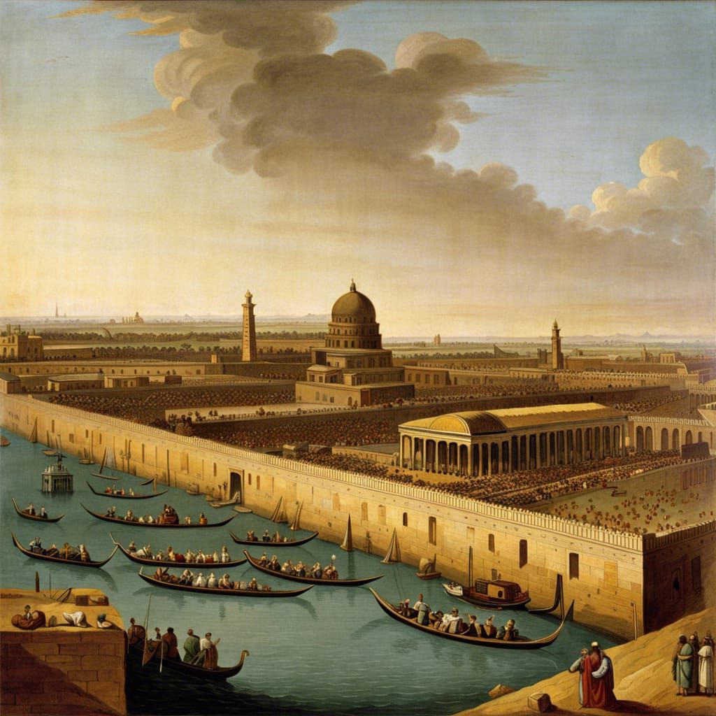 Painting of ancient Babylon by Canaletto AI Generated Artwork