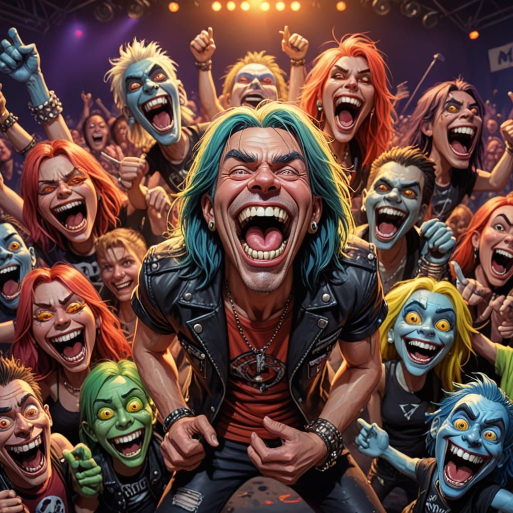 Heavy Metal Fans Portrait in Stylized Concert Diorama