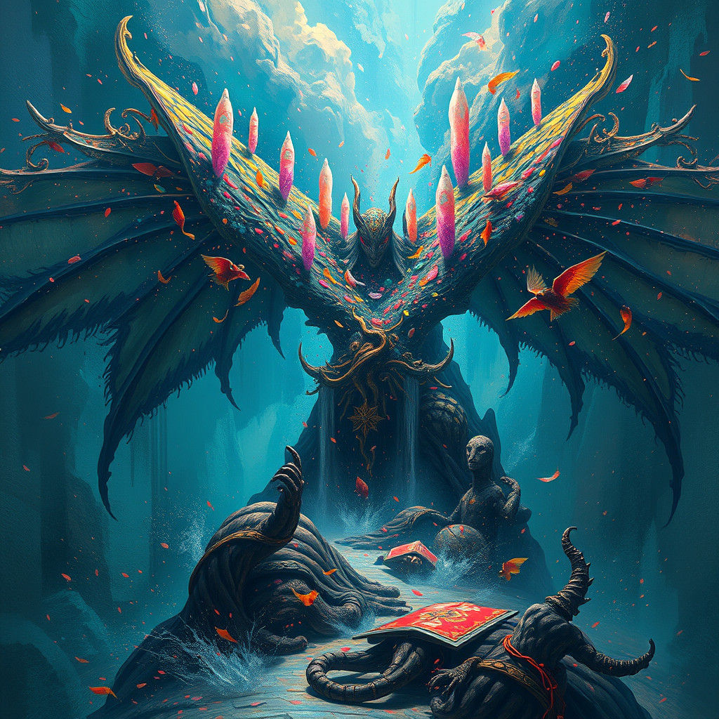 Blue Heart Merging into Red: Detailed Fantasy Art